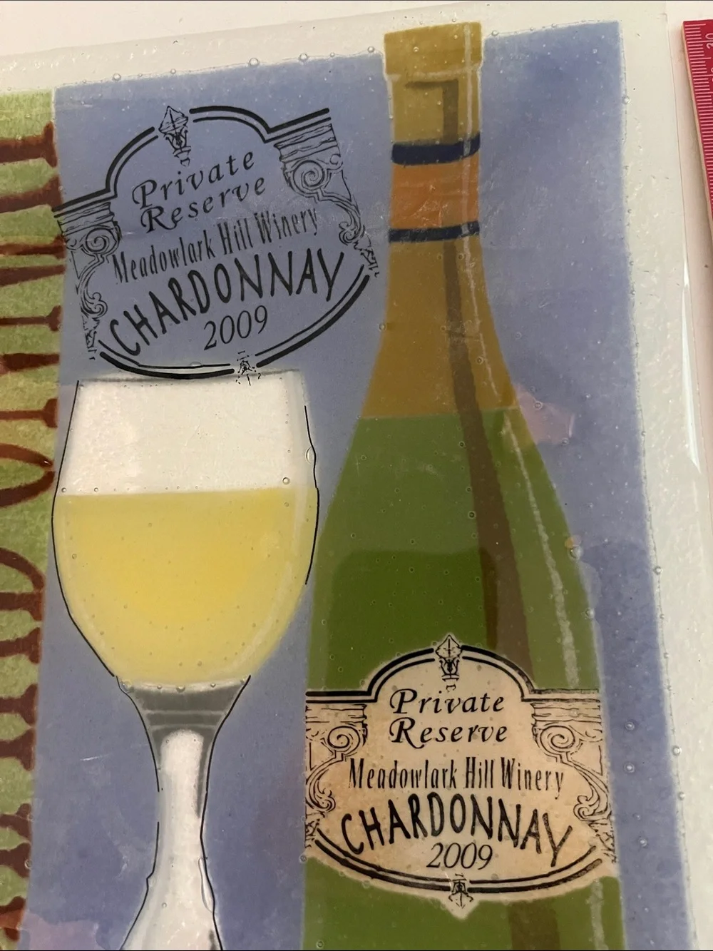 Chardonnay Decorative Glass Tray with Wine Bottle and Glass Design approx. 10x10
